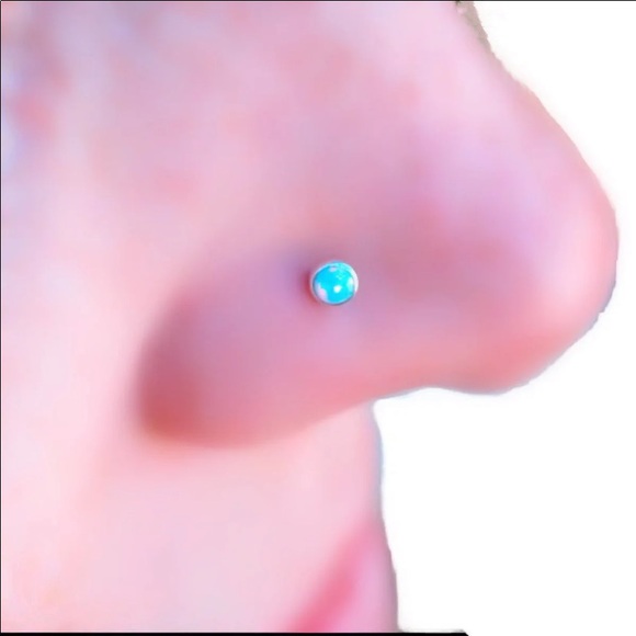 925 Sterling Silver Blue Fire Opal Nose Ring &/or Helix Cartilage Stud Earring - Picture 3 of 12